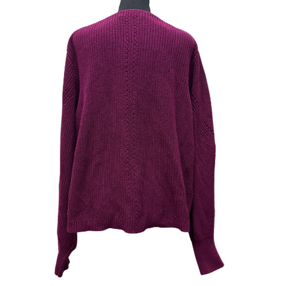 LA LIGNE NEW YORK Magenta V-Neck Cotton Sweater XL Oversized Pullover Rib Knit - Picture 3 of 7